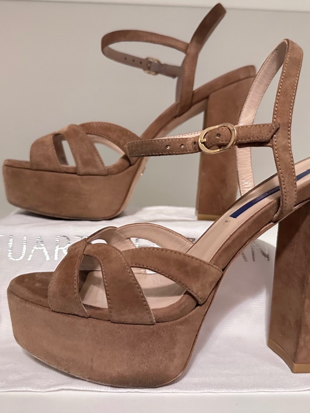 Stuart Weitzman Suede Platform Block Heel Sandals – Size 6.5